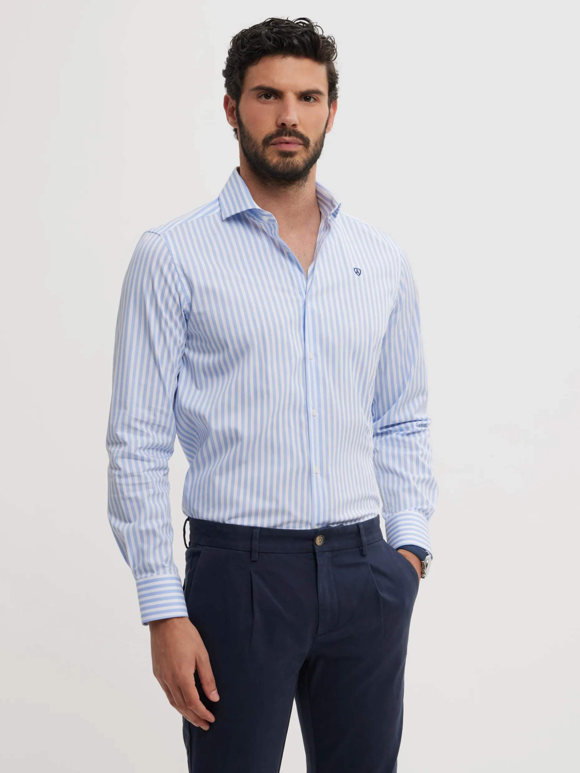 CAMISA COMFORT RAYAS CELESTE