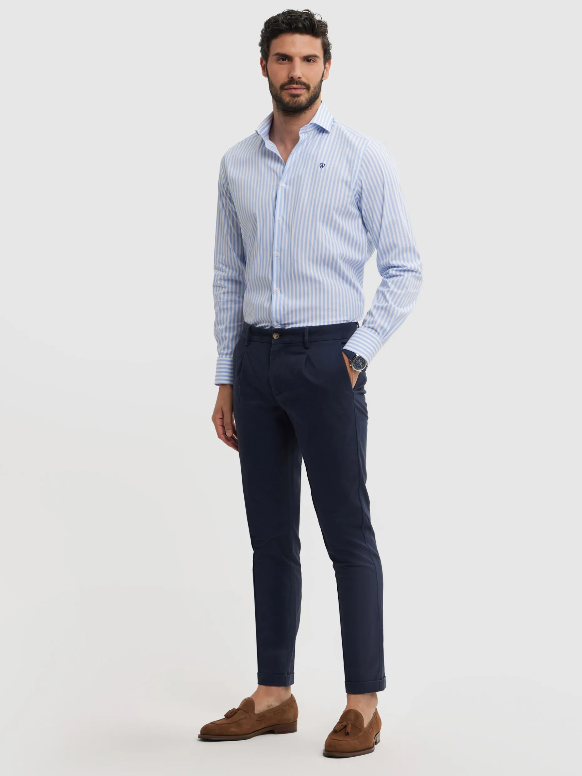 CAMISA COMFORT RAYAS CELESTE