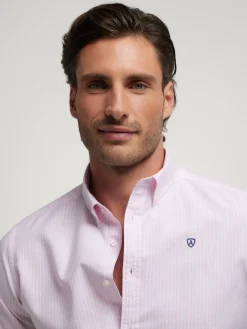 CAMISA OXFORD RAYAS ROSA