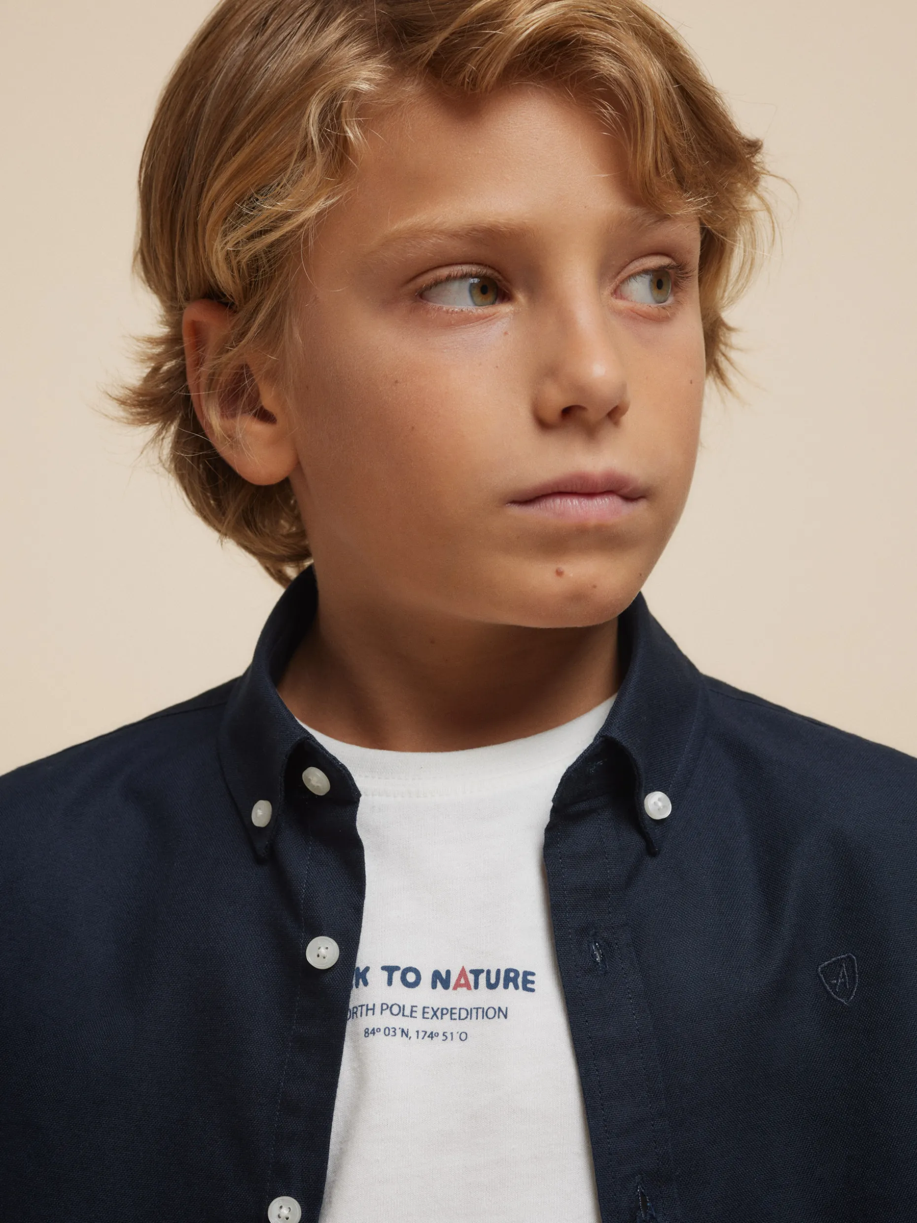 CAMISA OXFORD SOLID KIDS AZUL MARINO
